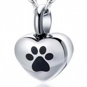 Heart & black paw print urn pendant close up